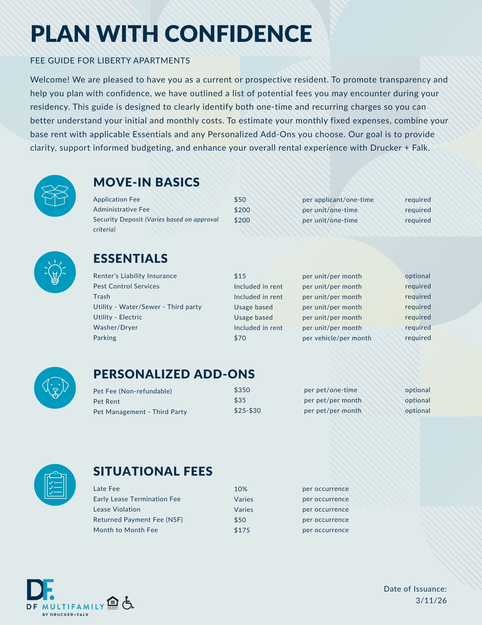 Fee Guide for Pines of York - Please call our leasing office for more details